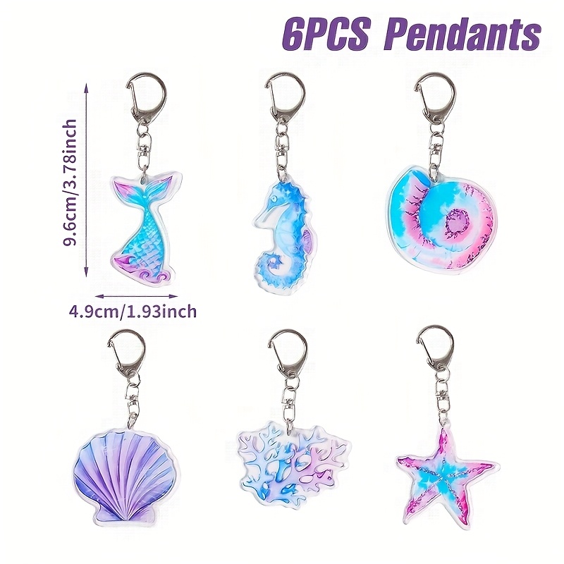 TEMU Offrez-lui/lui un ensemble de 6 pièces, porte-clés en acrylique sirène, pendentif de porte-clés sur le thème de l'océan, décoration de fête