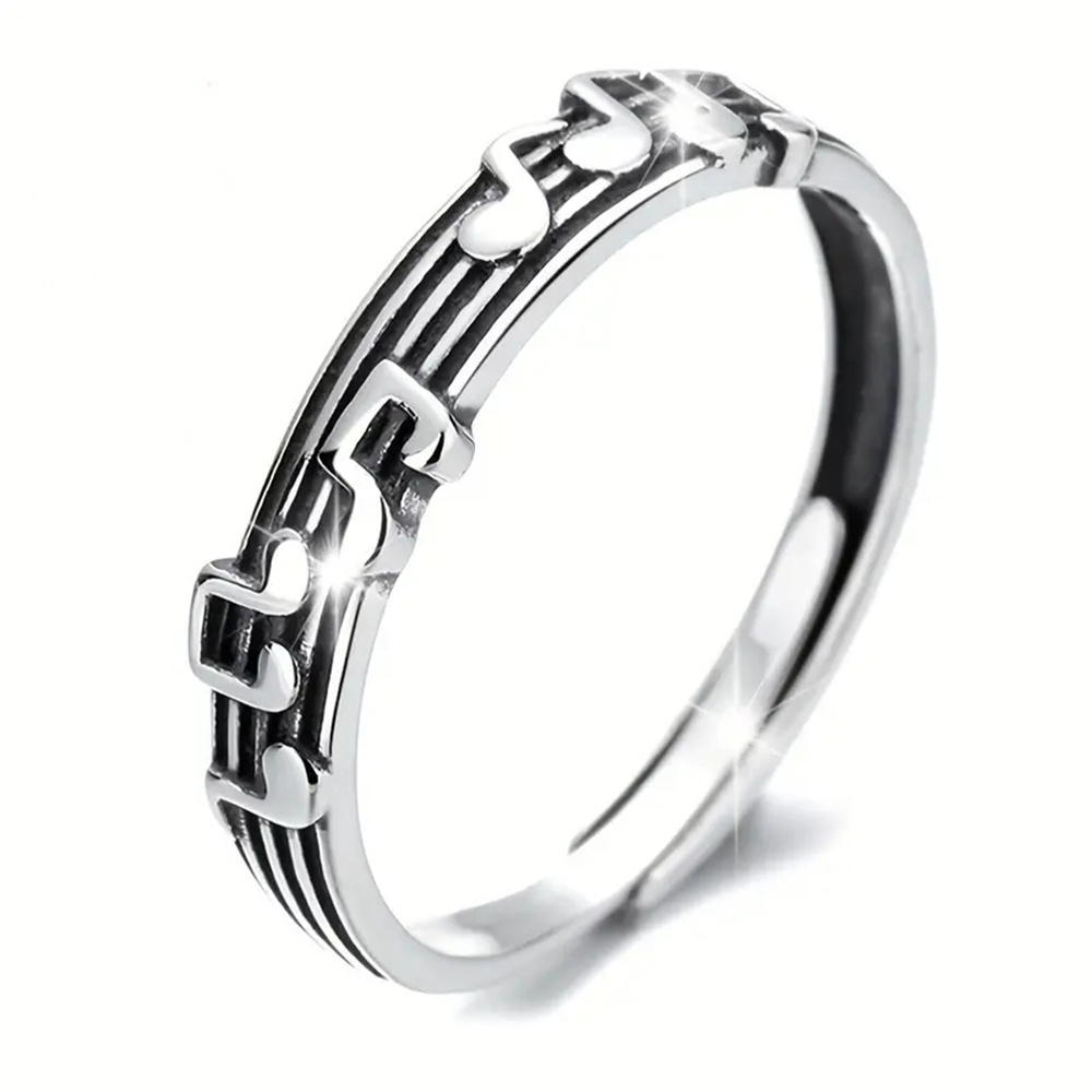 Image of Retro Fashion Five-line Staff Ring Symbol Copper Ring Suitable For Ladies And Men's Casual Vacation Opening Adjustable Ring Jewelry