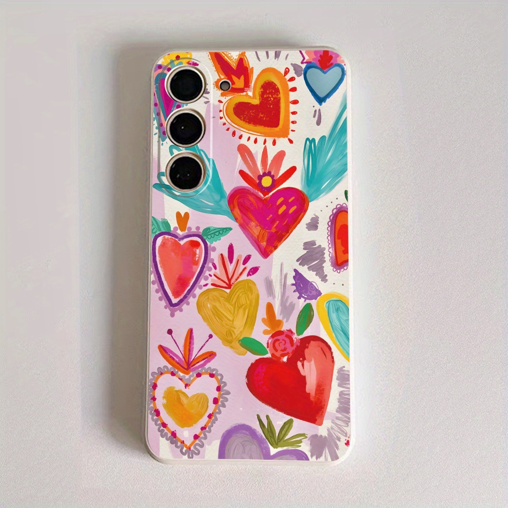 TEMU Phone Case: Valentine's Red Colorful Heart Aesthetic Art Design All-inclusive Phone Case, Mobile Phone Protective Case, Compatible With For