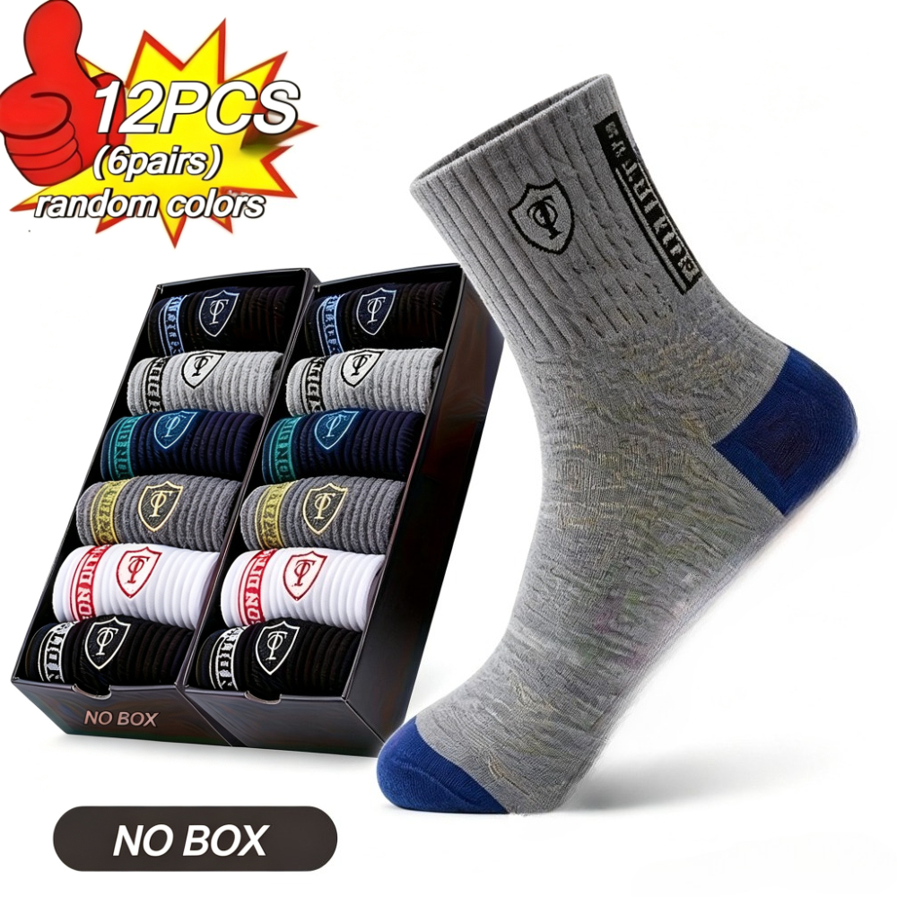 TEMU 12pcs/6pcs 6 Pairs/3 Pairs Shield Pattern Random Color Men's Comfortable Breathable Sports Socks, Fashionable Letter Print High-elasticity