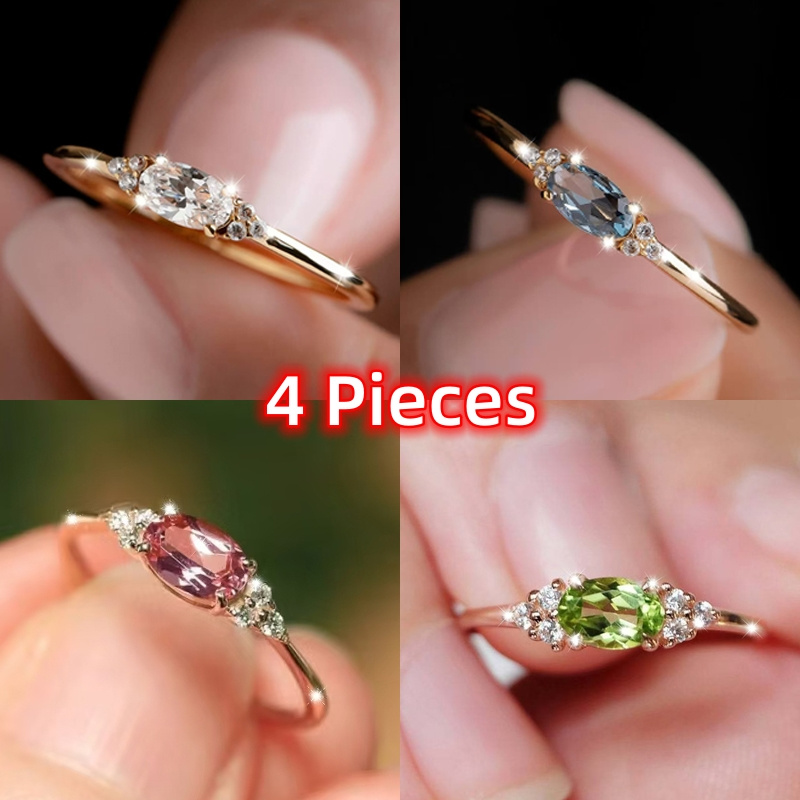 

4pcs Set Of Zirconia In , , & Red - For 's Day, Weddings & Parties