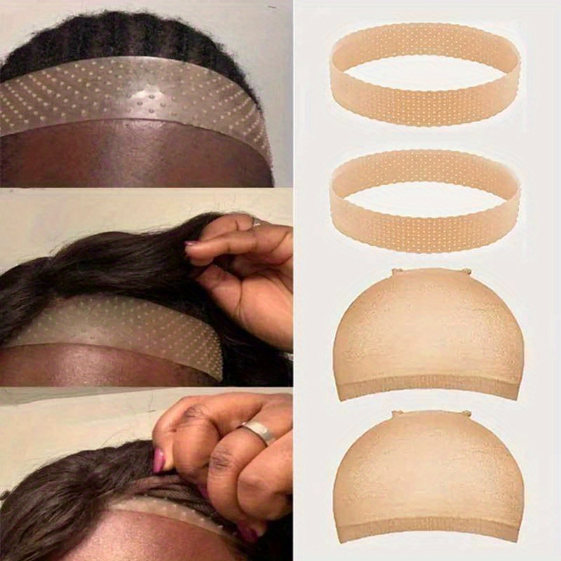 Non-slip Silicon Wig Band And Wig Caps, Comfortable Adjustable Silicone Non-slip Wig Grip Bands With Woven Wig Caps Set For Secure Wig Fit, Ideal For 's Sports & Yoga Activities