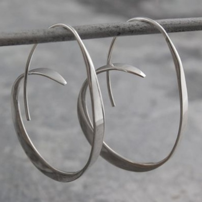 E-shop Vintage Kupfer Material Handwerker Schmiedegefertigte Verdrehte Ohrringe im minimalistischen Stil, Damen Schlaufenohrringe
