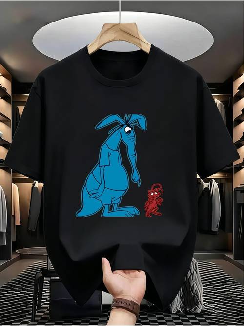 item picture mens cartoon print t shirt blue pc short sleeve black background trendy casual top