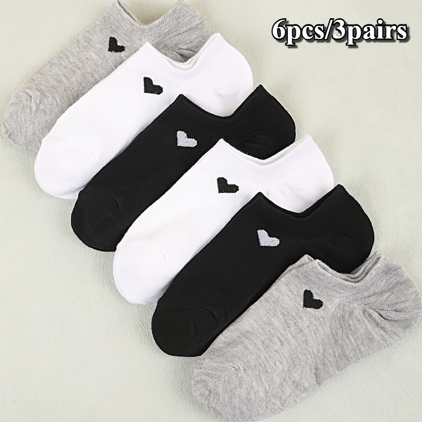 TEMU Random Color 6pcs/3 Pairs, Women' Wear Fashionable Versatile Socks, Love Breathable Boat Socks, Easy Casual Low-, Moisture-wicking Easy Style,