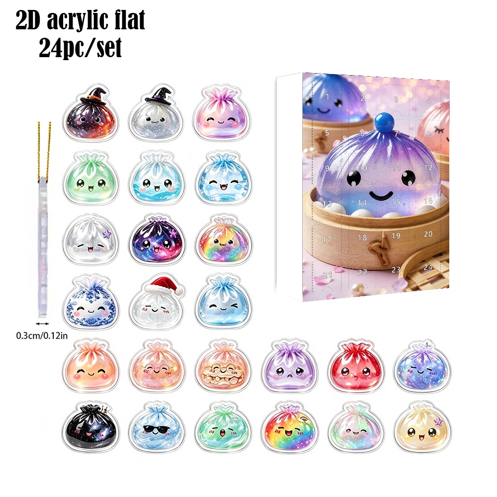 TEMU 2d Flat, 2d Flat, Kawaii Colorful Jelly Characters 24-day Advent Calendar, 2d Flat Acrylic Hanging Ornaments 24pcs Set, Cute Countdown Gift Box