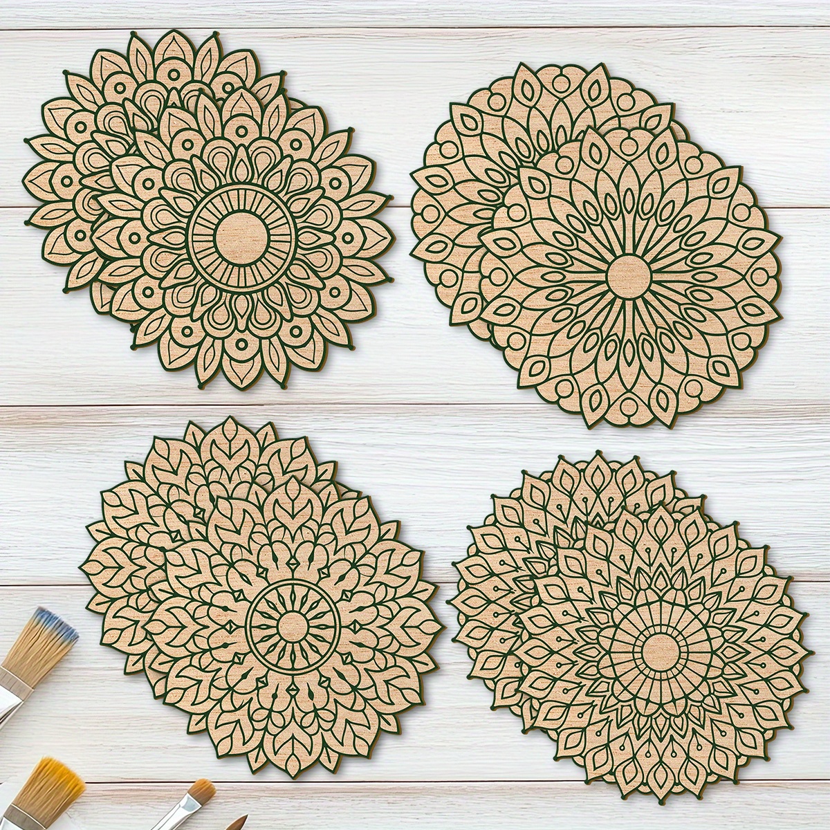 TEMU 8 Large Unfinished Mandala Coloring Wooden Craft Kits, Made With High-quality Materials, Featuring Clear Lines For Easy Painting, Versatile