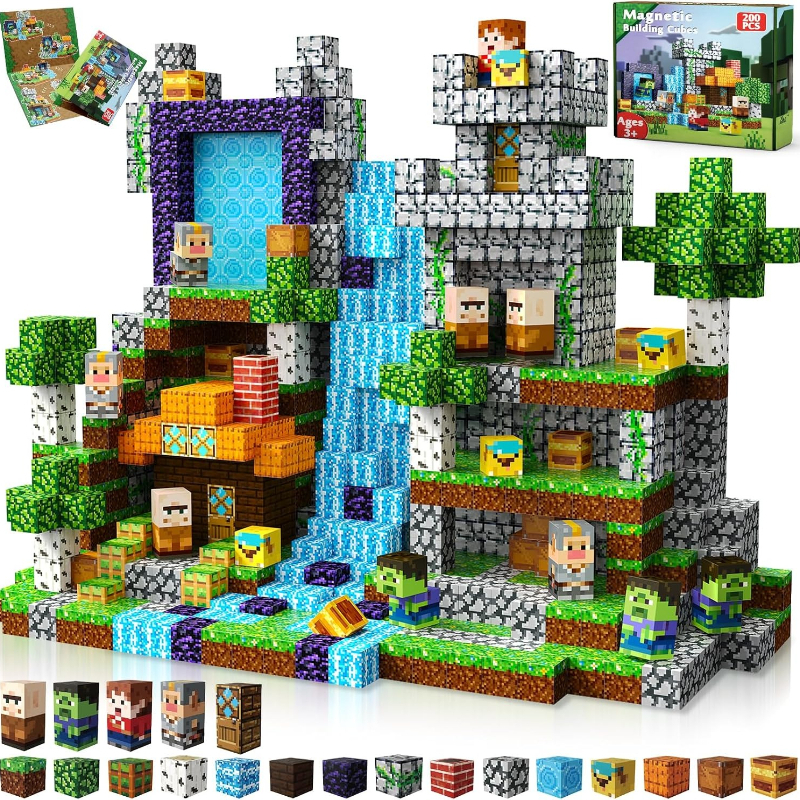 Juego de construcción de 200 piezas de bloques magnéticos, juguetes de construcción mag...