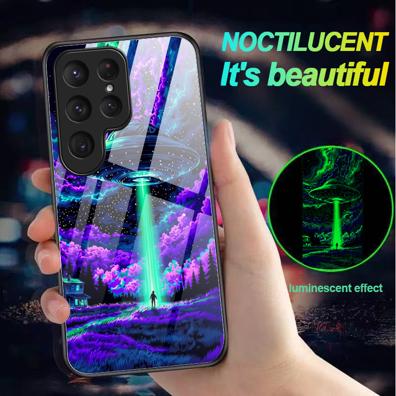 TEMU Phone Case: Ufo Beam Night Scene Light Phone Case Shockproof Luminous Without Power For Galaxy