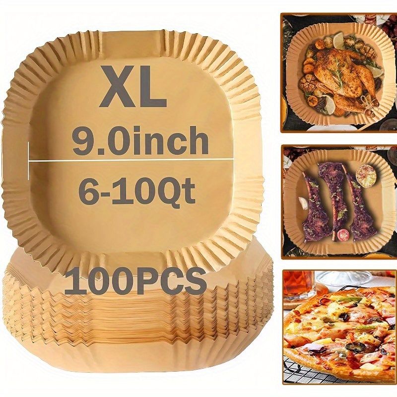 100pcs air fryer liners disposable 9 0xl square parchment paper non stick waterproof oil proof thickened baking sheets with wavy edging for oven microwave steamer fits   5 air fryers air fryer disposable paper liner oven cooking sheets corrugated texture nonscratch material Product details 0