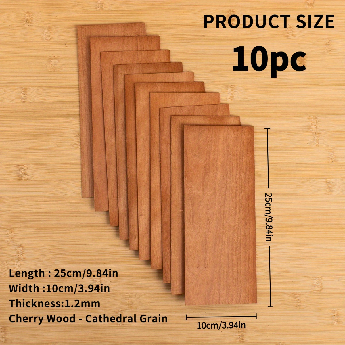 Image of 10pcs Cherry Wood Veneer Sheets – 25×10cm, 1.2mm Thin Natural Wood With Cathedral Grain, Suitable For Laser Cutting, Crafts, Furniture Inlay, Guitar Making & Wood Repair