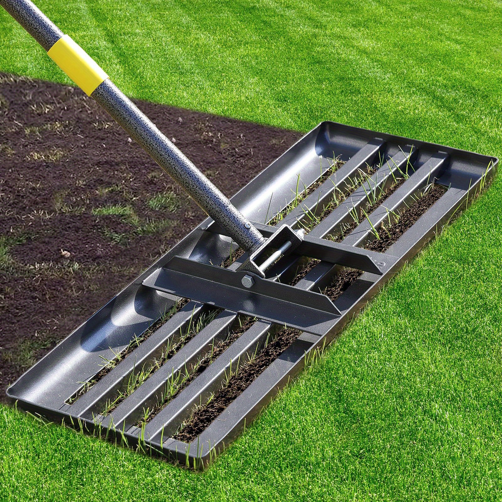 heavy duty stainless steel lawn leveling rake 30x10 or 17x10 adjustable 28 72 with reinforced welds anti flipping   for yard top dressing soil leveling landscaping lawn leveling tool functional garden equipment sleek   durable garden tool   construction
