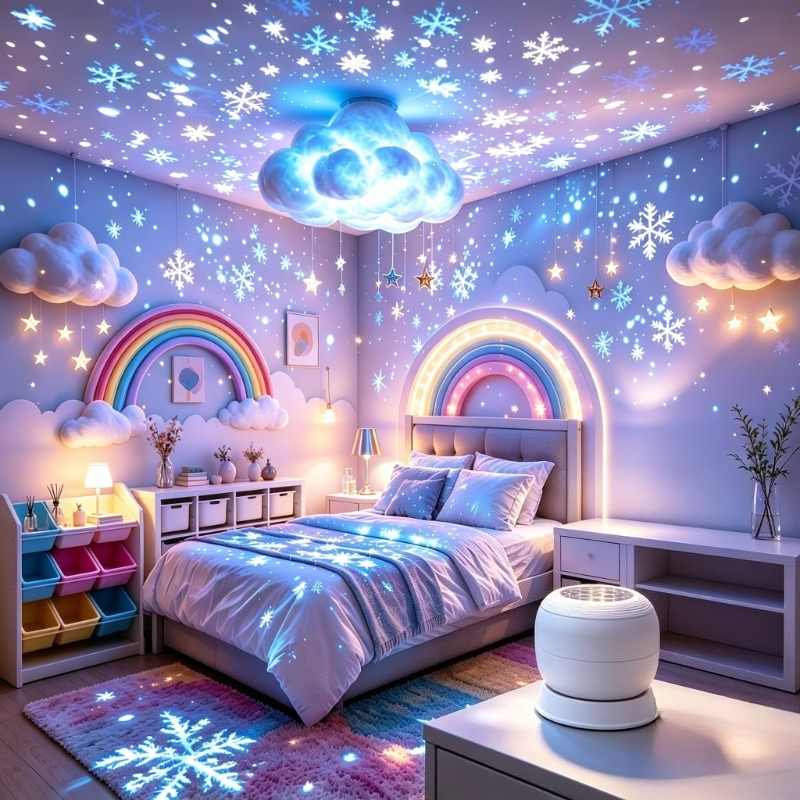 TEMU Projecteur d'éclairage décoratif, à motif de neige et de Noël, projecteur décoratif de jour réglable USB Plug-and-Play, rotation à 360° - Cadeau