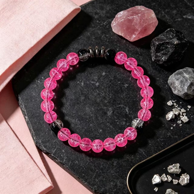 Black Spacer Pink Bead Bracelet for Daily Commuting