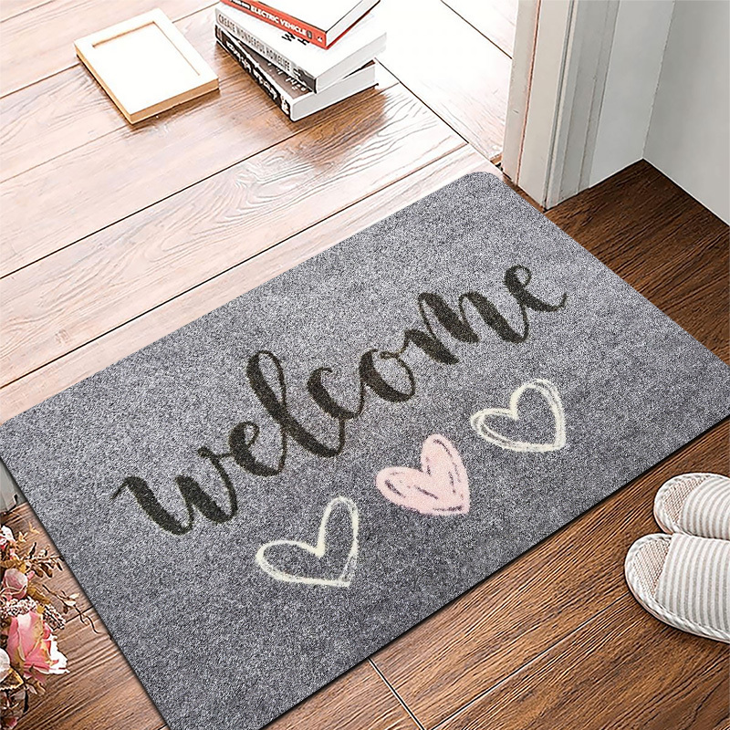 TEMU 1pc Handwritten "welcome" Heart-patterned Doormat, Greeting Guest, A Cozy Festive Atmosphere Suitable For Living Room, Bedroom, Dining Room,