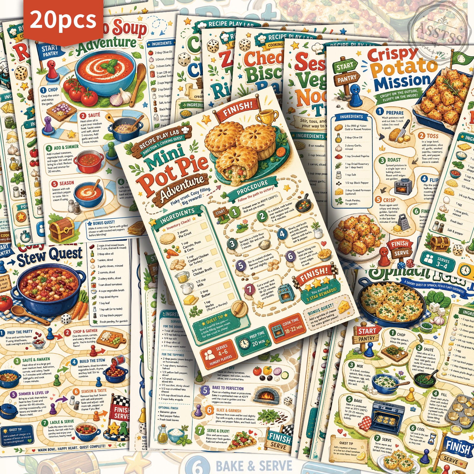 TEMU 20-pack Asstss Vintage Chessboard Style Recipe Postcards - 4x6 Inches Retro Junk Journal Supplies, Classic Pinup Illustrations Collectible