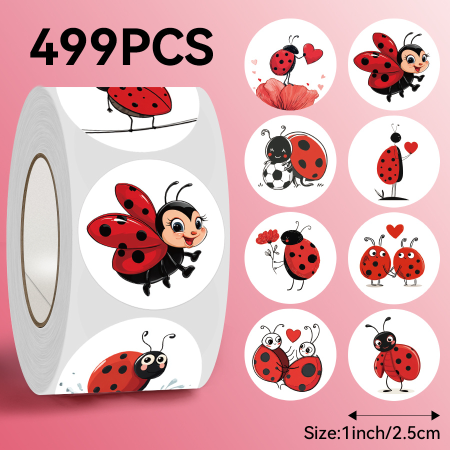 TEMU 499pcs/roll, Ladybug Round Sticker Roll, Suitable For Decorating Tablets, Phone Cases, Notebooks, Product Packaging, Skateboards, Etc., An Ideal