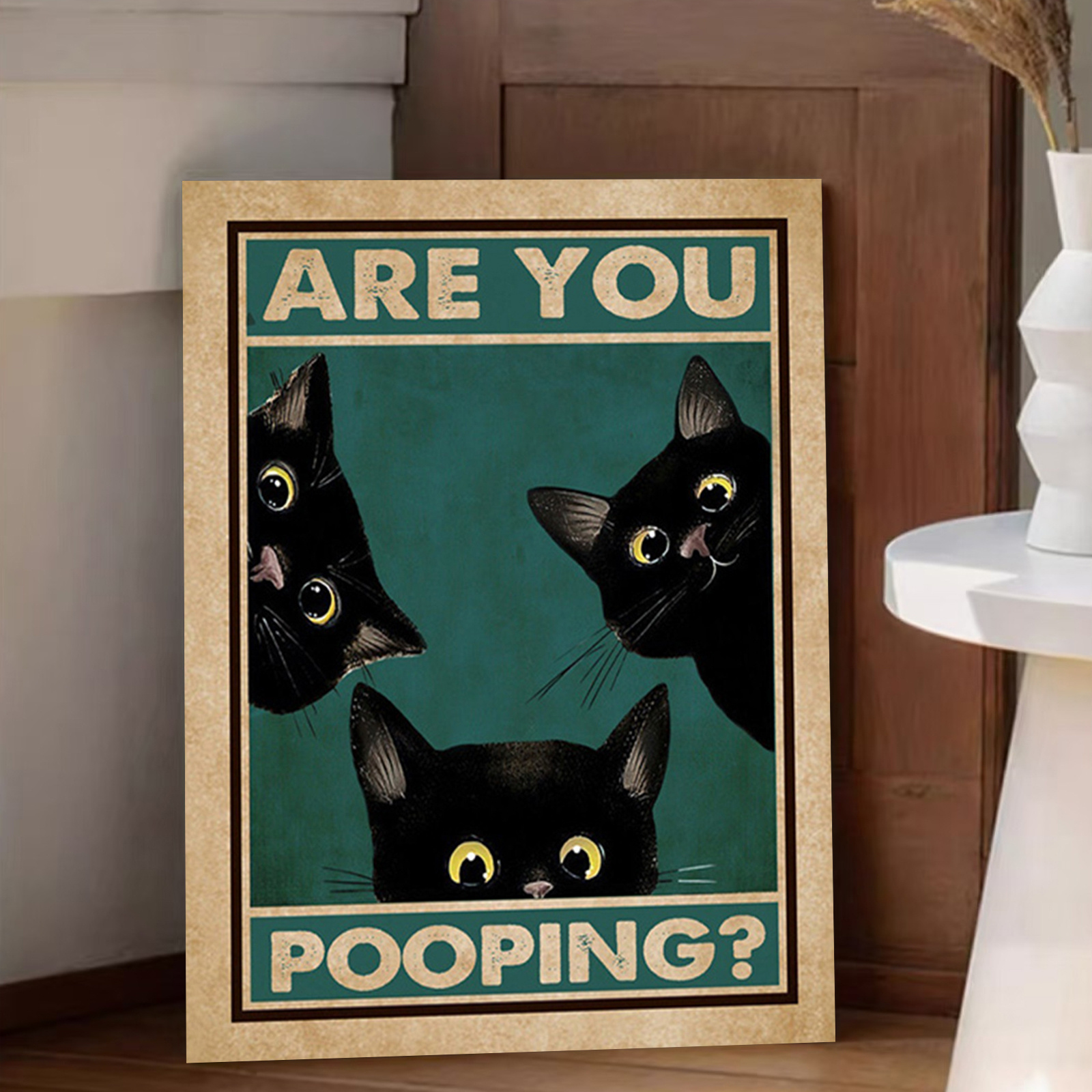 

1pc Whimsycat Bathroom , 12x16 Humorous Canvas Art Print For , , , , , , Restroom Decor