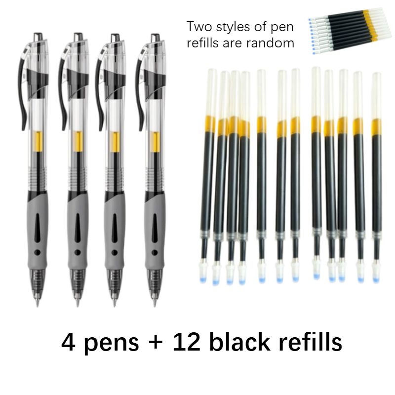 TEMU 16pcs Gel Pen Large Capacity Neutral Pen Set(4 Pens+12 Random Style Refills), 0.5mm Fine Tip, Black Ink, , Comfortable Grip, Smooth Writing,