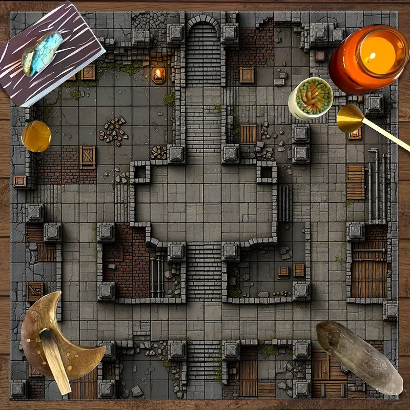 TEMU 1pc 2d Flat Underground Brick Ruins Printed Gaming Mat (without Chess Pieces), Tabletop Cloth, Chessboard Mat, Desktop Atmosphere Decoration,