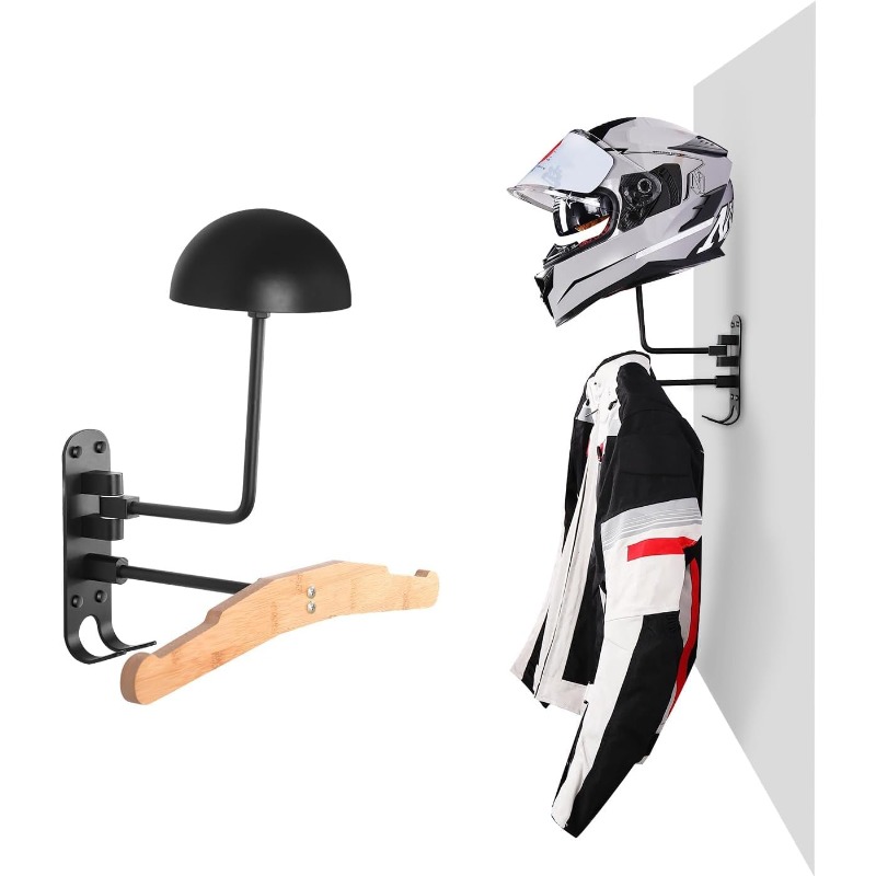 Image of Aluminum Alloy Wall-mounted Bracket With 180-degree Rotation Design, Used For Displaying Helmets, Jackets, And Keys; A Wall Storage And Decorative Rack.