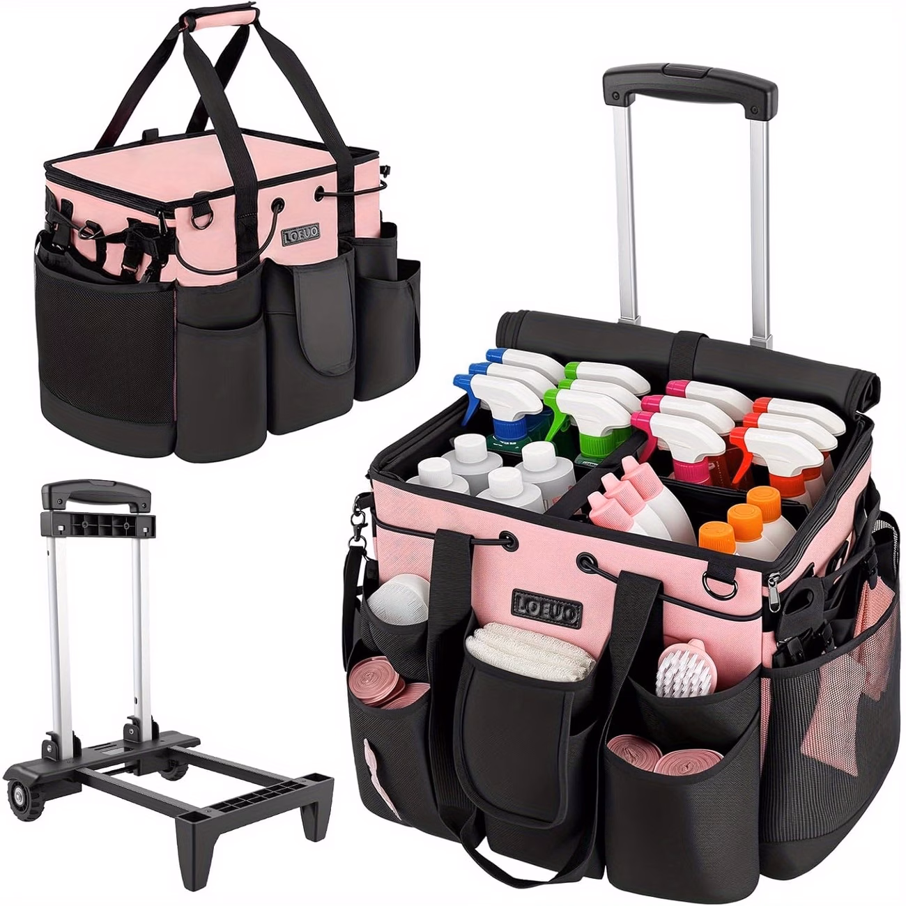 Large Cleaning Caddy Organizer with Wheels - Heavy-Duty Metal Rolling ...