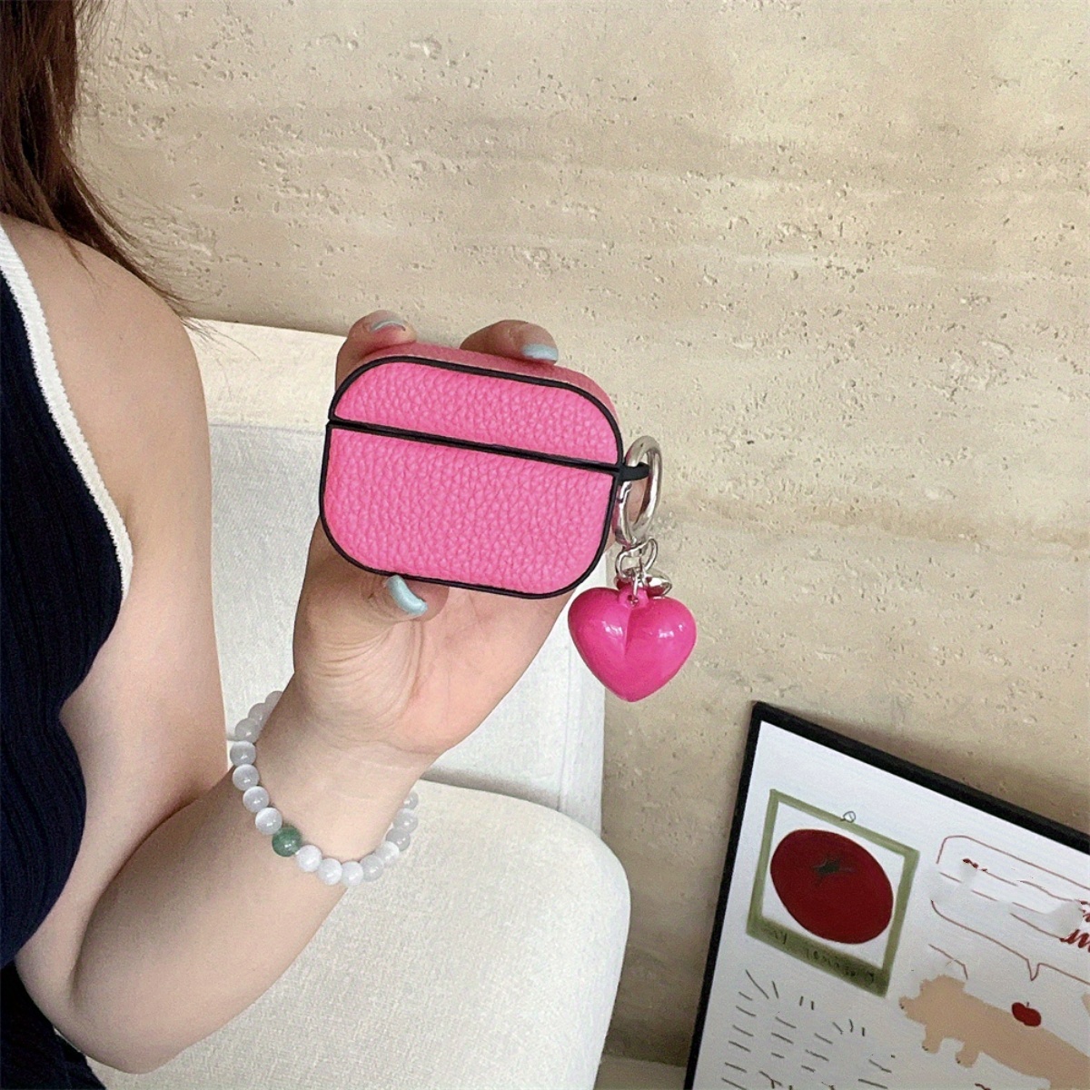 Cute Mini Earphone Case with Heart Charm, Black, Pink, Rose Red Anti-Drop Earphone Cover, Compatible with AirPods 3/4/Pro 2 Earphone Pouch