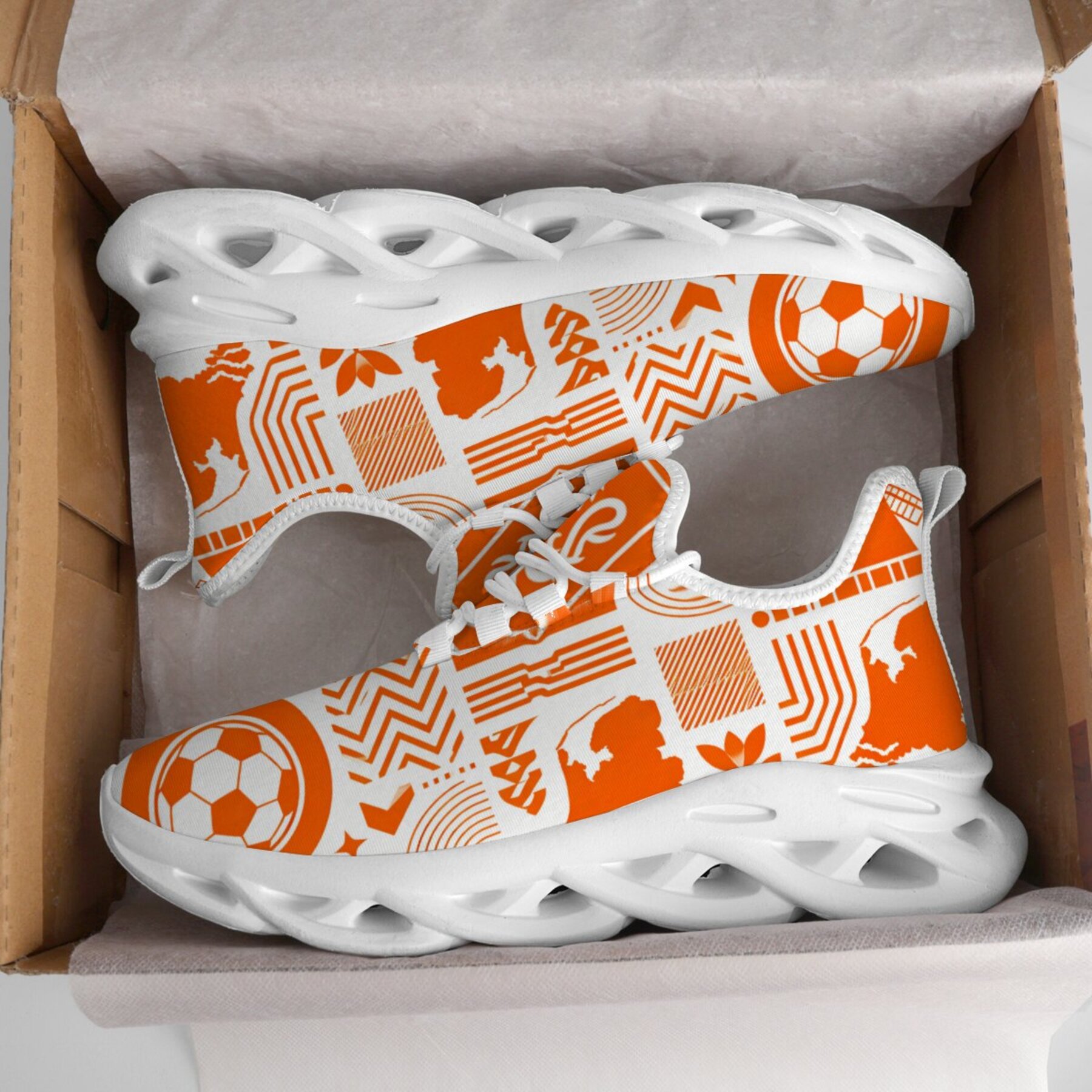 Twist Sole Adult Casual Running Shoes Orange Lion Badge, Dutch Historical Coat of Arms, EVA Midsole Soft Springy Cushioning, Campus Athletic Outfit Trendy