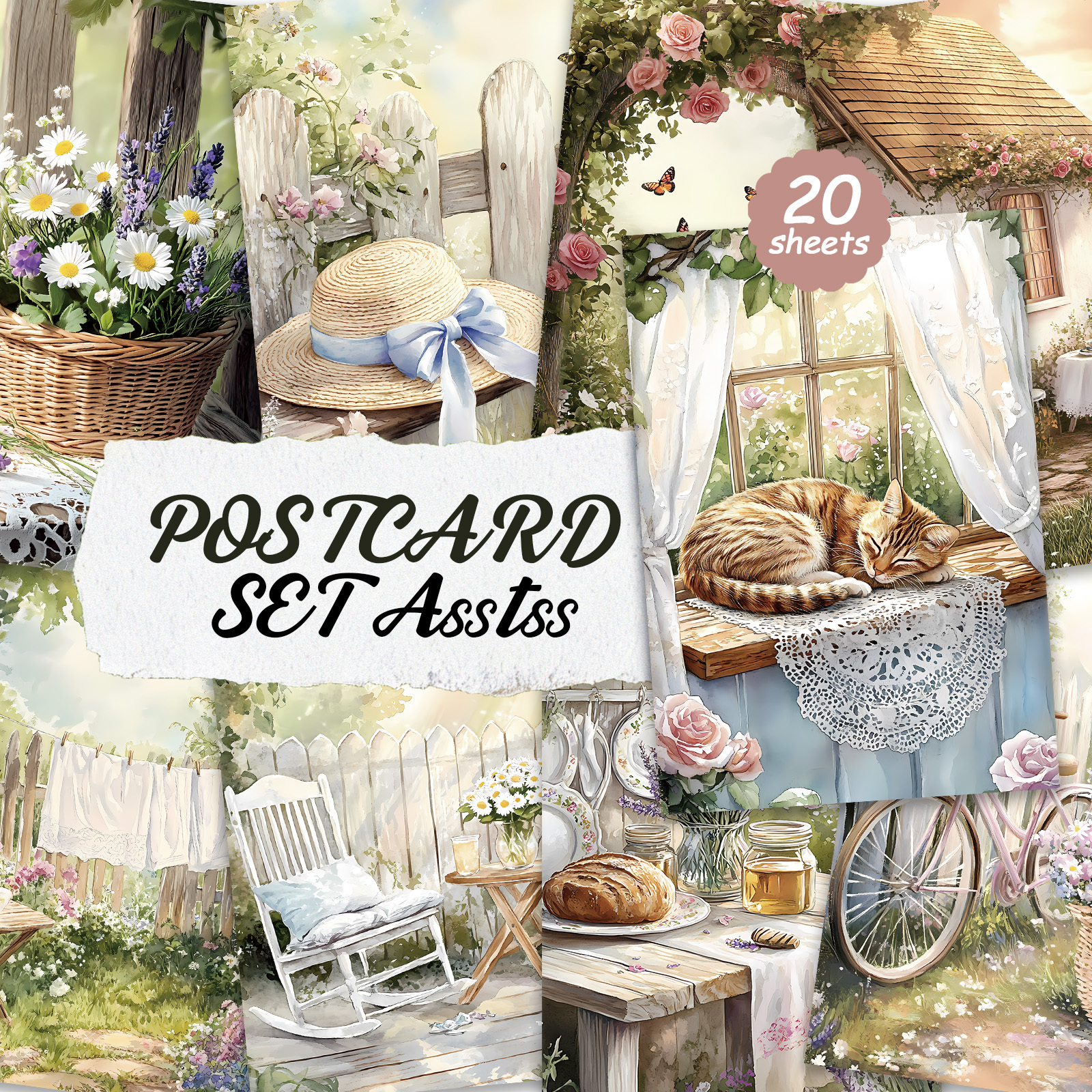 TEMU Set Of 20 Assorted Vintage-style Postcards Featuring Country Life Themes, Measuring 4x6 Inches. Collectible Cards Showcase Classic Pinup Art And