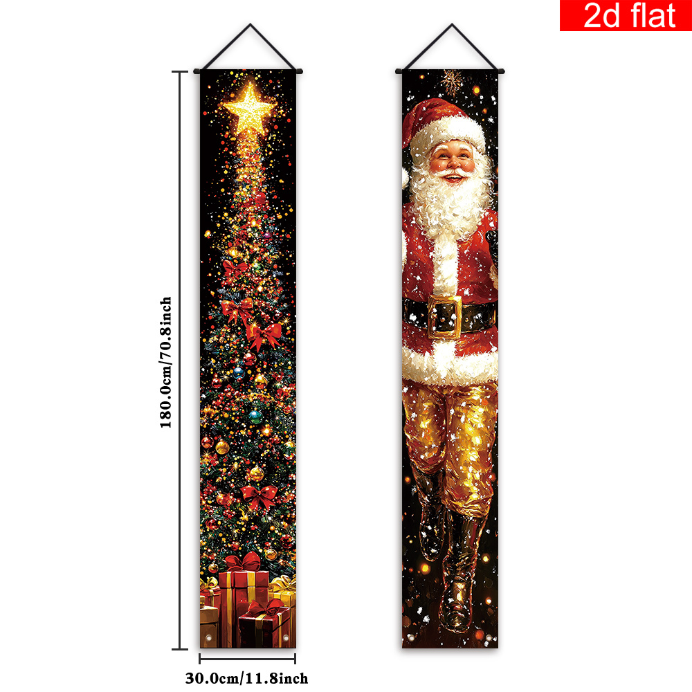 TEMU 2d Flat, 2d Flat Banner, 1 Pair Welcome Christmas Front Door Porch Sign Banners,, Retro Santa Claus And Christmas Tree , Suitable For Winter