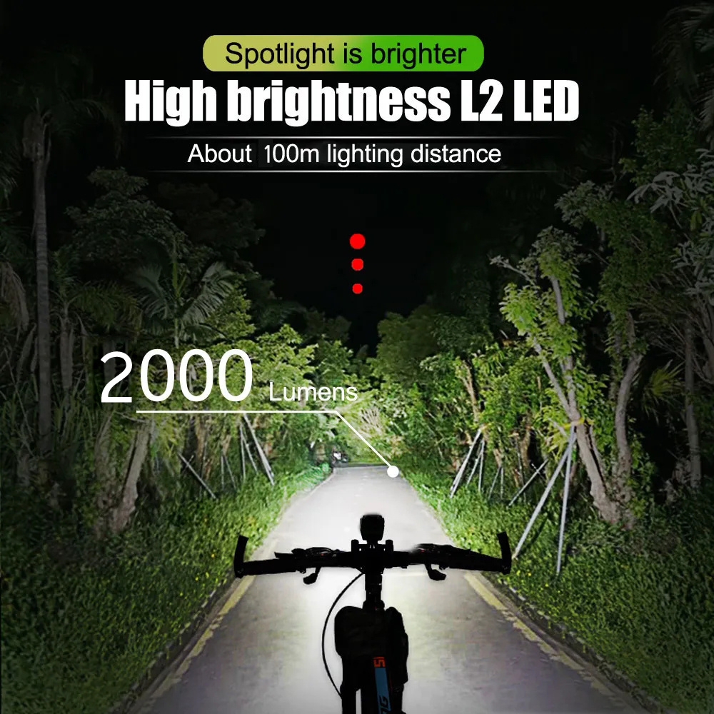 NEWBOLER Smart Sensor Bike Light, 10000mAh Bicycle Front Light with 2000 Lumens USB Rechargeable MTB Road Bike Night Riding High Brightness Device