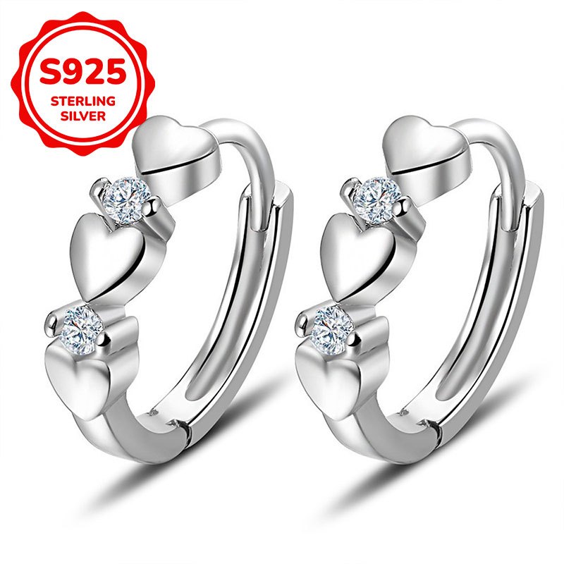 Women's 925 Sterling Silver Cute Heart Hoop Earrings