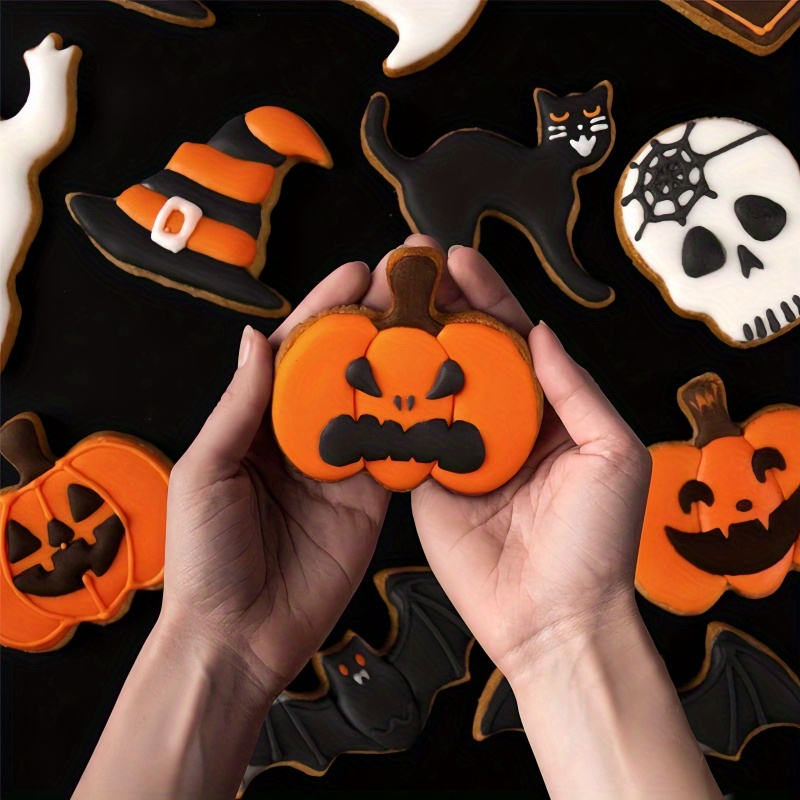 halloween cookie cutters set 4pcs high quality stainless steel baking molds bat pumpkin skull shaped cutters easy dishwasher safe for bakers diy cake decor for halloween thanksgiving Product details 6