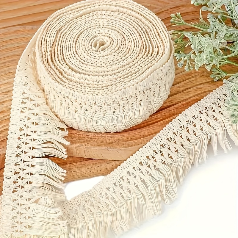 Image of 196.85 Inches Crochet Lace Tassel Trim - Tassel Decoration, Suitable For Sewing, Clothing, Pillows And Curtains - White/craft Supplies, Exquisite Lace, Decor, Handmade