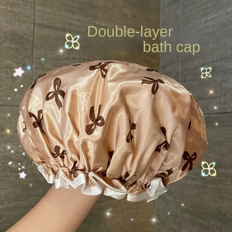 TEMU Cuffia da bagno lussuosa da donna, riutilizzabile, in tessuto a , con e motivo , elastico che i capelli asciutti, adatta per doccia, spa