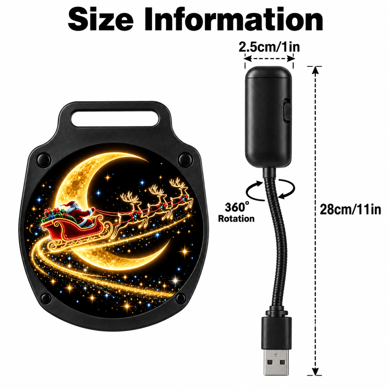 TEMU 1pc, Usb Plug And Play Projector Lamp (10.83inx0.98in), Christmas Sleigh , Christmas Home Decor, Holiday Wall Art, Festive Projection Light,