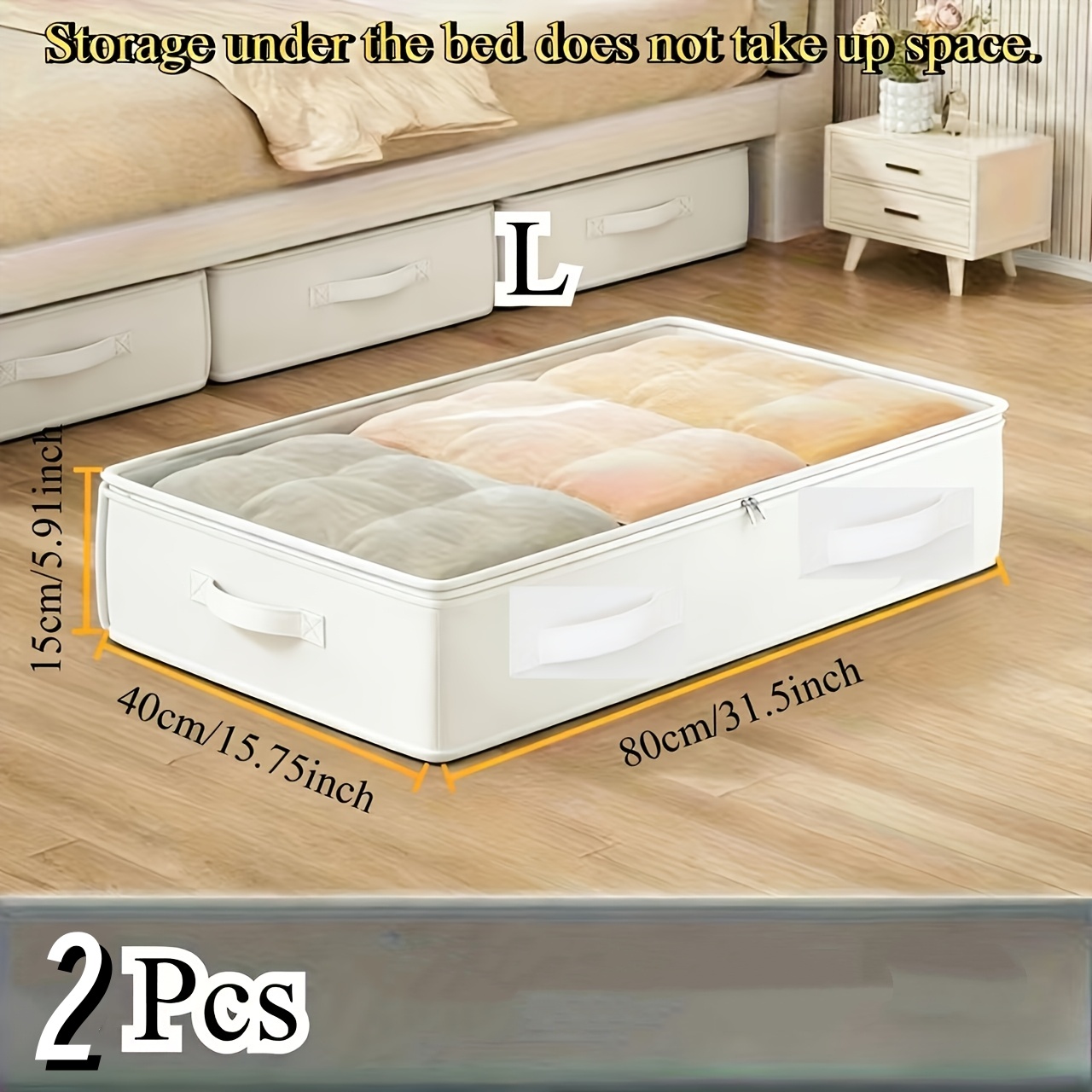 TEMU 2 pezzi Scatole portaoggetti pieghevoli bianche (con coperchi a cerniera) - Spesse e resistenti, per organizzare sotto il letto o nell'armadio.