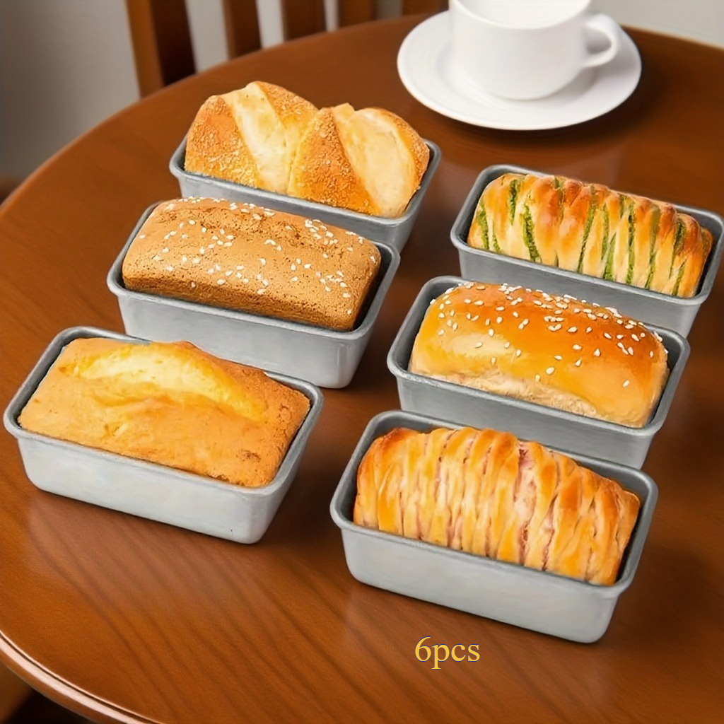 TEMU 6pcs Aluminum Rectangular For Bread Molds - Easy To Clean, Rectangular Baking Pans, For Making For Bread Of , Suitable For Bread, Toast Cake