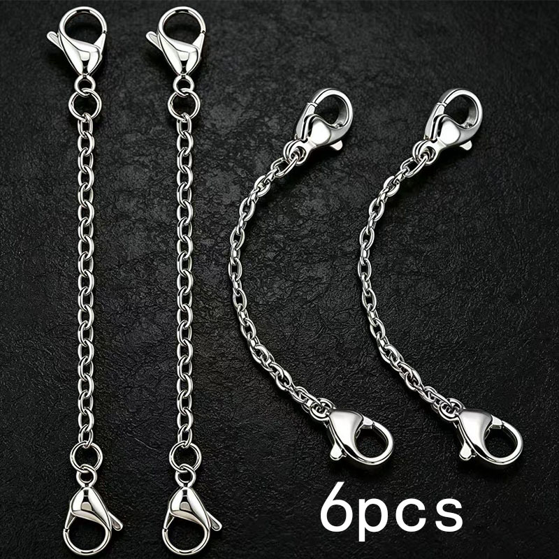 TEMU 4pcs, 6pcs 18k Gold Plated Tarnish-resistant Stainless Steel Double-end Lobster Clasps With Tail Chain Extension Chain Adjustment Chain For