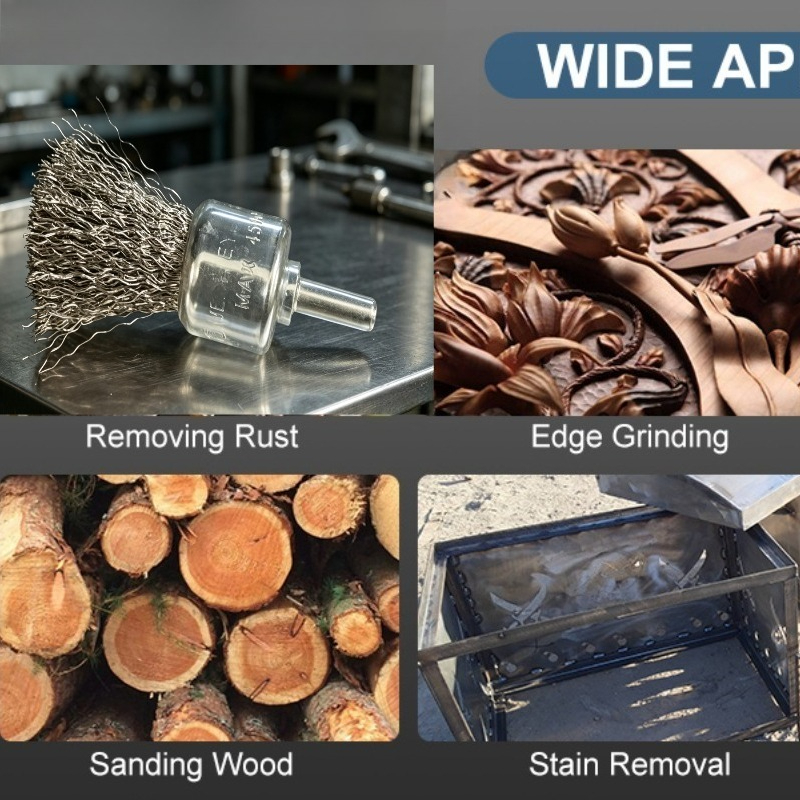 TEMU Professional Carbon Steel Wire Wheel Brush Drill Bit - Hex Shank Rust Cleaning Accessory, Cup Brush