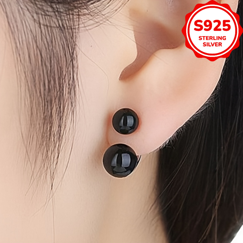 pair of womens fashion earrings s925 hypoallergenic 4 2  onyx studs sophisticated design minimalist and elegant   for gifting or daily wear ideal for holidays or everyday use