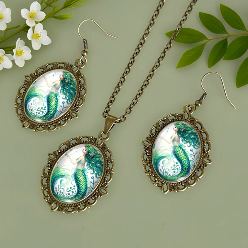 3pcs Elegant Mermaid Necklace Earring Set