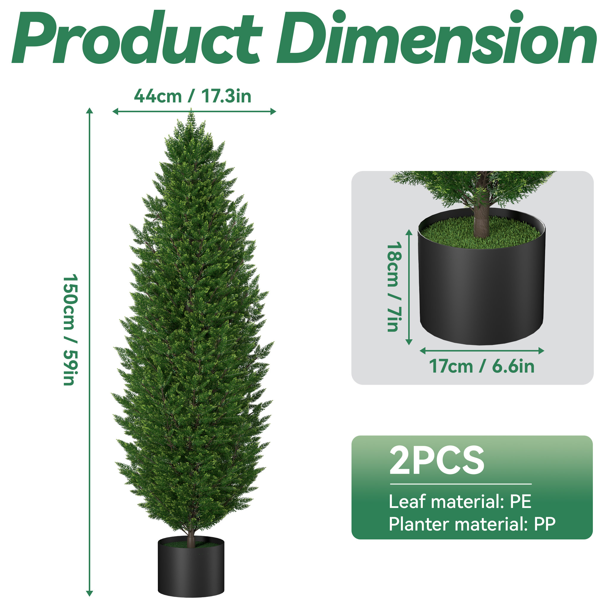 Potted Artificial Plants - Artificial , 90/120/150cm Tall, Evergreen And Easy To Care For, Uv Resistant, Suitable For Decorative Plants In Gardens, , Living Rooms, Offices, Set Of 2