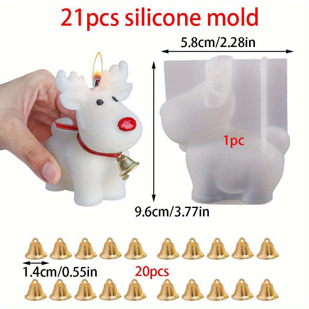Image of 21pcs/set Elk Silicone Candle Mold Golden Bell Diy Christmas Plaster Resin Craft Ornament Winter Gifts Scented Candle Making Kit