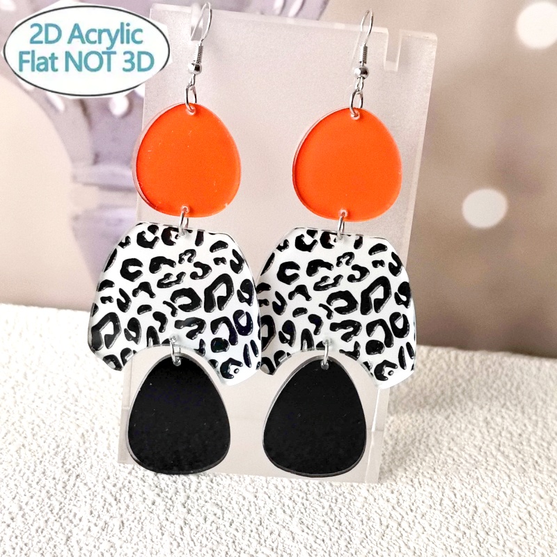 Women's Long Acrylic Earrings with Red Leopard Print, Bold Style