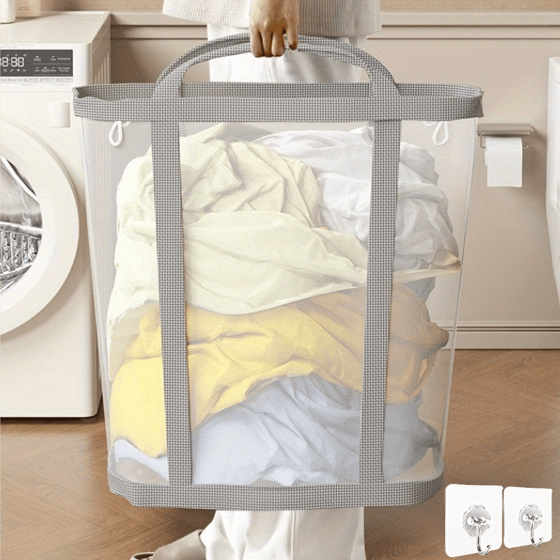 TEMU 1 Extra Large Foldable Mesh Laundry Basket With Handle - Portable Storage Bag, Suitable For Clothes, Home, Travel And Laundry Saving Organizer,