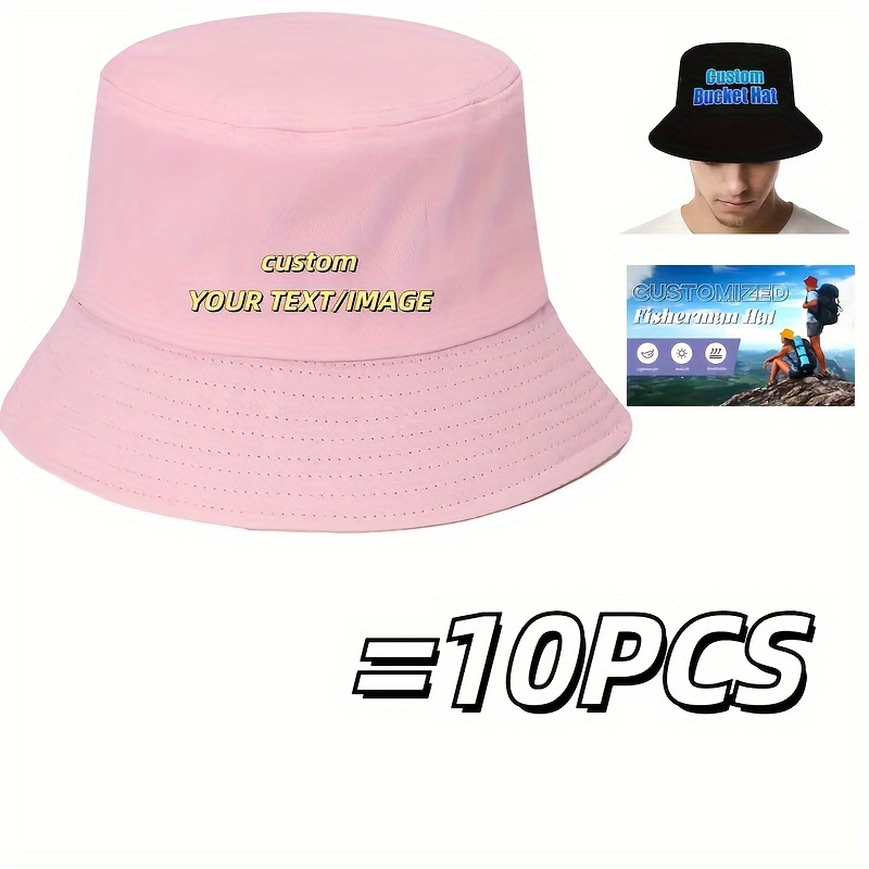 Customizable Unisex Folding Bucket Hats, 10pcs Set
