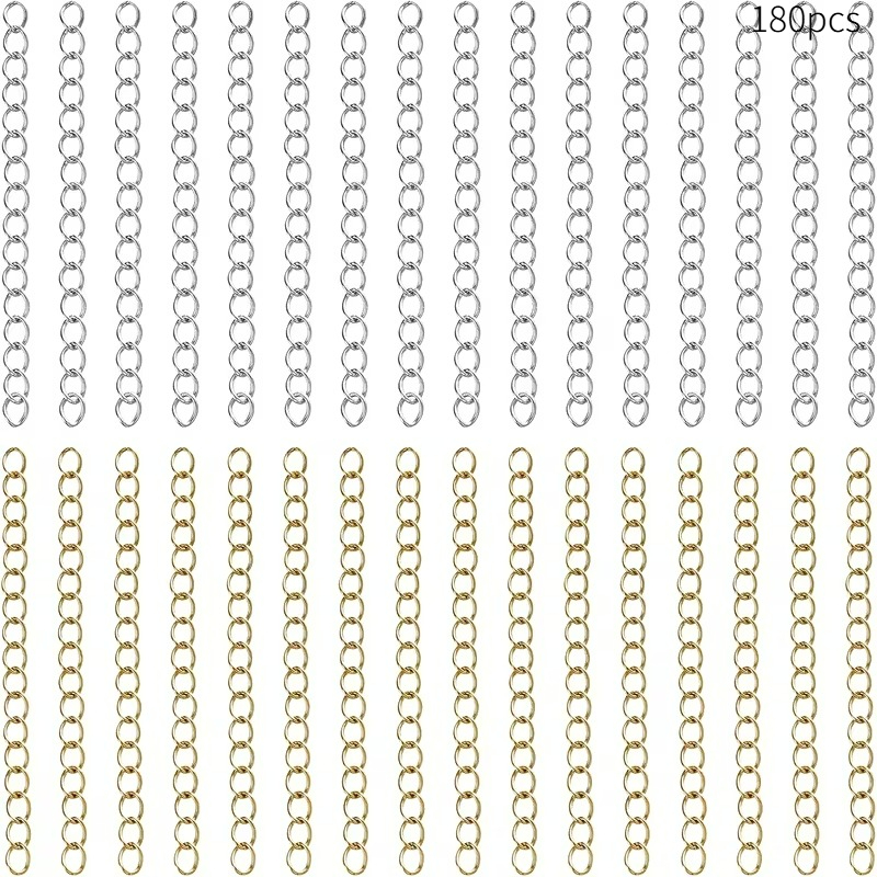 TEMU 180pcs Chains Extender For Jewelry Making, Golden And Silvery Extension Chains For Jewelry Tails Necklace Removable Extension Chain Bracelet