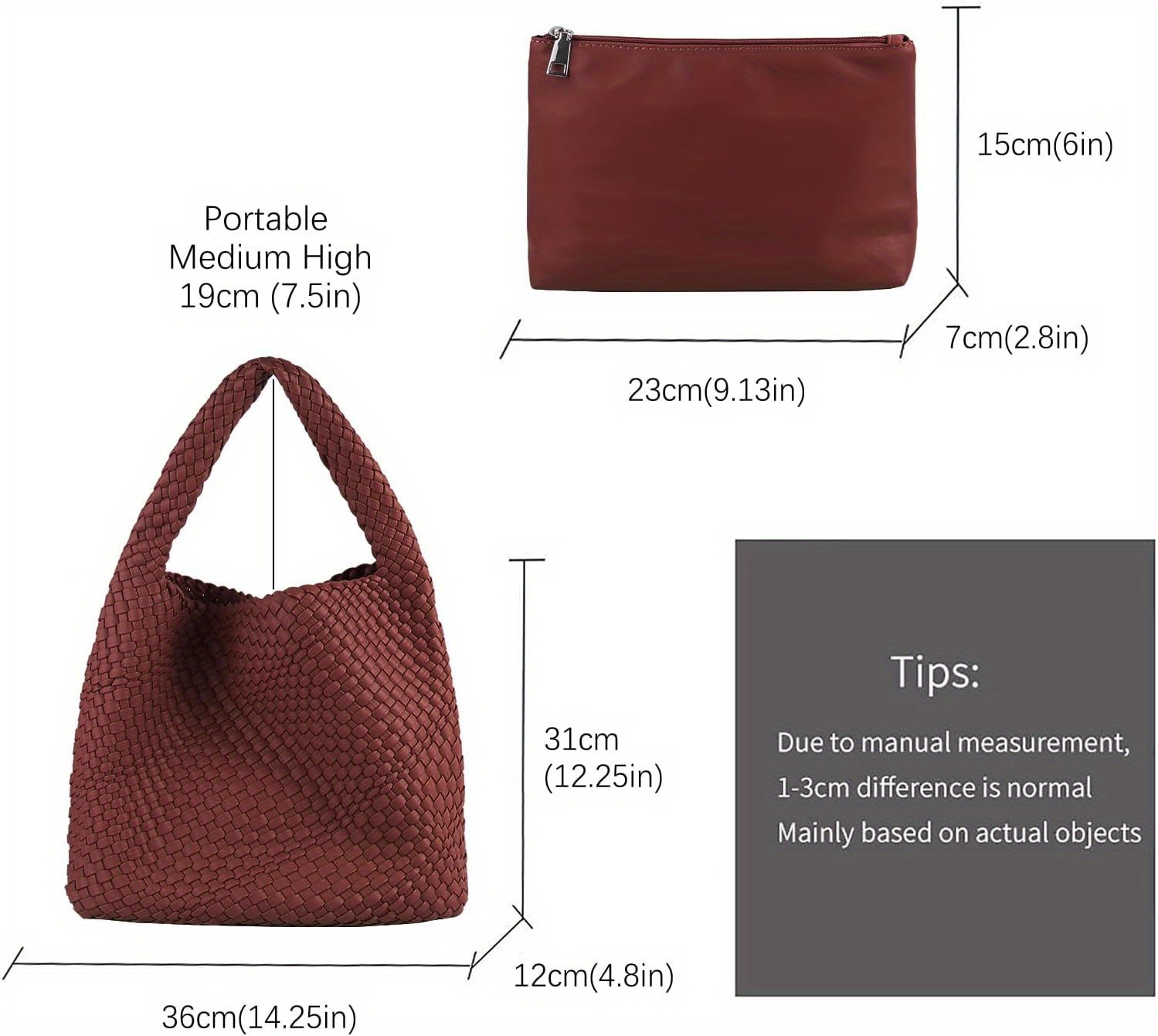 Women's Vegan Leather Hand Woven Tote Bag with Detachable Pouch - White Textured Shoulder Satchel, Zipper Closure & Reinforced Edges for Travel, Beach, Work & Casual Outings, Beach Carryall, Minimalist Design, Durable Nylon, Underarm Satchel, Travel Accessory