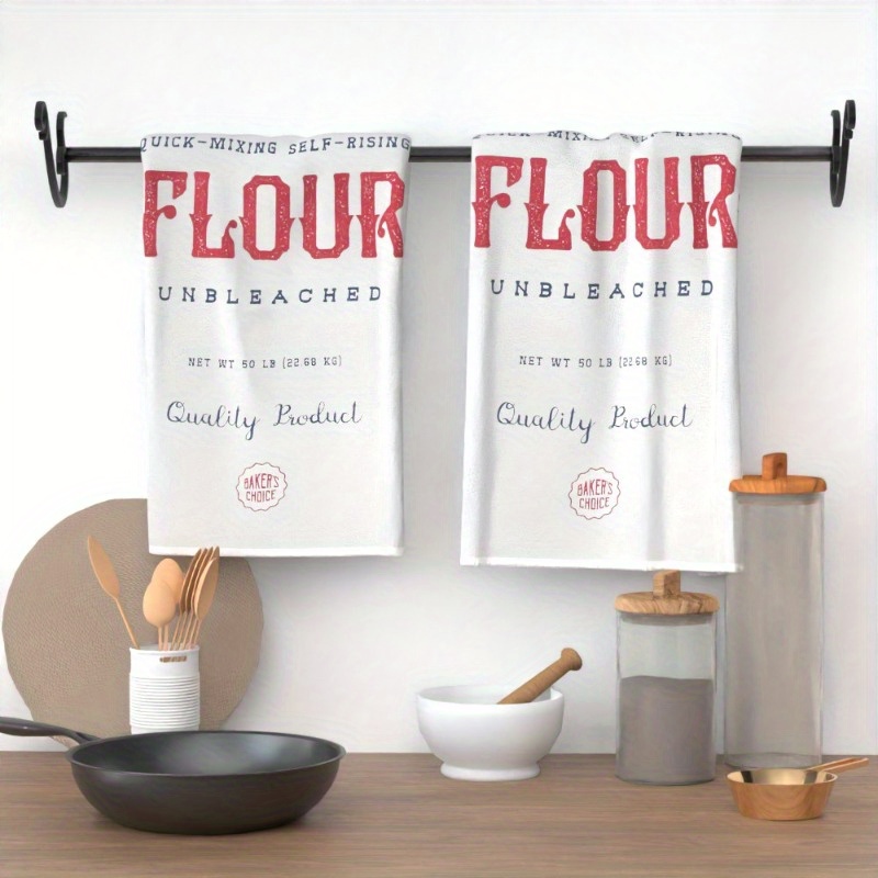 

2-pack Vintage Flour Sack Kitchen Towels, 18x26 Inch, Polyester, Contemporary Farmhouse Style Tea Towels For Kitchen & Bathroom, Machine Washable, Decorative Flour Print Dish Towels